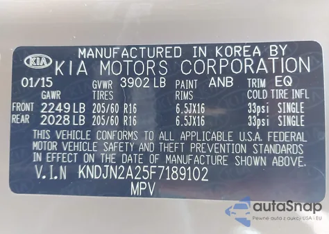 2015 Kia Soul z USA, uszkodzony, nr VIN KNDJN2A25F7189102